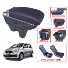 Perodua Myvi Old New Lagi Best Icon Custom Fit Multi Purpose USB Chrome Redline Leather Arm Rest Center Console Box